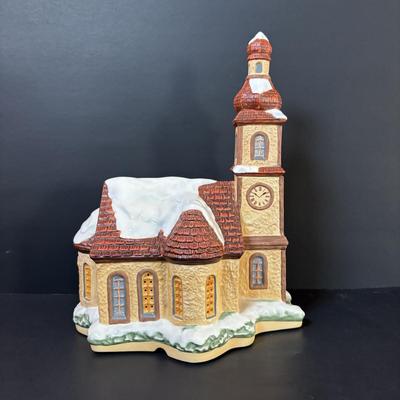 LOT 86: M.J. Hummel Holiday Village: Heavenly Harmony Church & All Aboard Bahnhof Bavarian Cottage