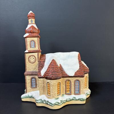 LOT 86: M.J. Hummel Holiday Village: Heavenly Harmony Church & All Aboard Bahnhof Bavarian Cottage