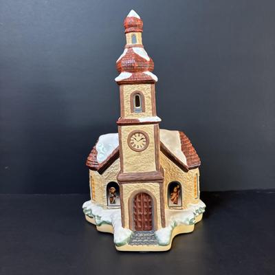 LOT 86: M.J. Hummel Holiday Village: Heavenly Harmony Church & All Aboard Bahnhof Bavarian Cottage