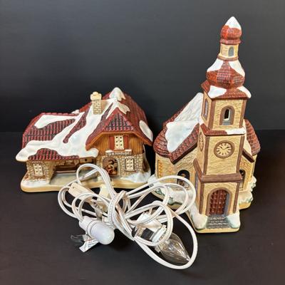 LOT 86: M.J. Hummel Holiday Village: Heavenly Harmony Church & All Aboard Bahnhof Bavarian Cottage