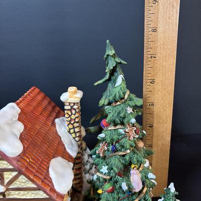 LOT 88: M.J. Hummel Holiday Village Bakery & Christmas Village Acessories