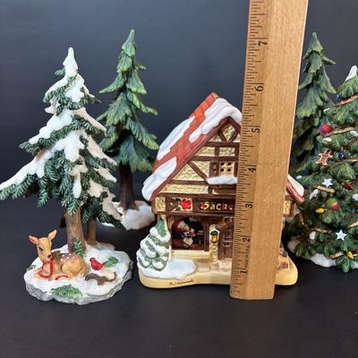 LOT 88: M.J. Hummel Holiday Village Bakery & Christmas Village Acessories