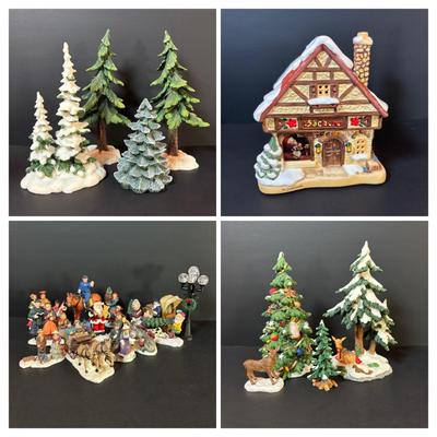 LOT 88: M.J. Hummel Holiday Village Bakery & Christmas Village Acessories