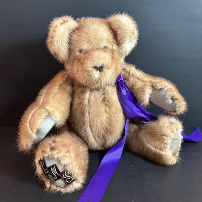 LOT 93: Vintage Handmade Mothers Grimm Real Genuine Mink Fur 18" Teddy Bear Jointed & Lenox Smithsonian Institution Centennial...