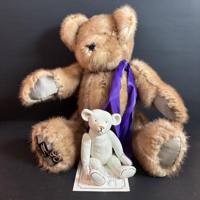 LOT 93: Vintage Handmade Mothers Grimm Real Genuine Mink Fur 18" Teddy Bear Jointed & Lenox Smithsonian Institution Centennial...