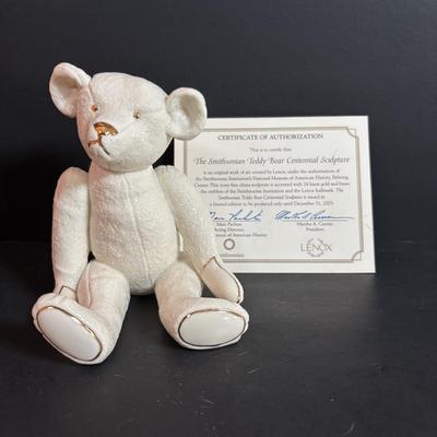 LOT 93: Vintage Handmade Mothers Grimm Real Genuine Mink Fur 18" Teddy Bear Jointed & Lenox Smithsonian Institution Centennial...