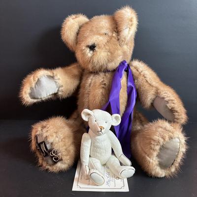 LOT 93: Vintage Handmade Mothers Grimm Real Genuine Mink Fur 18" Teddy Bear Jointed & Lenox Smithsonian Institution Centennial...