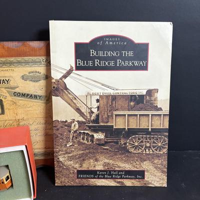 LOT 94: Vintage Putnam's Handy Map Book, Vintage Road Maps, Vintage Railway Share Plaque, HO Scale Boston Elevated Type 5 Streetcar,...