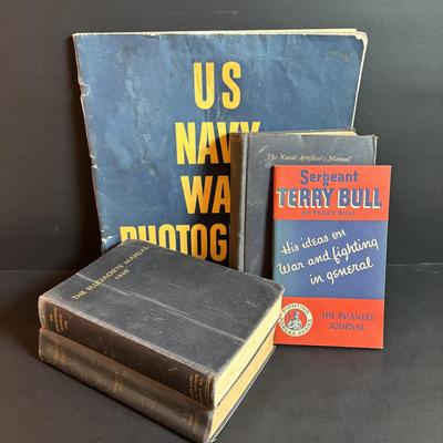 LOT 95: Vintage US Naval Artificer's Manuel, US Navy War Photographs, The Blue Jackets Manual 1940, Sergeant Terri Bull Infantry...