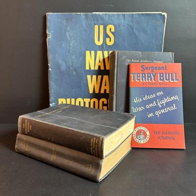 LOT 95: Vintage US Naval Artificer's Manuel, US Navy War Photographs, The Blue Jackets Manual 1940, Sergeant Terri Bull Infantry...