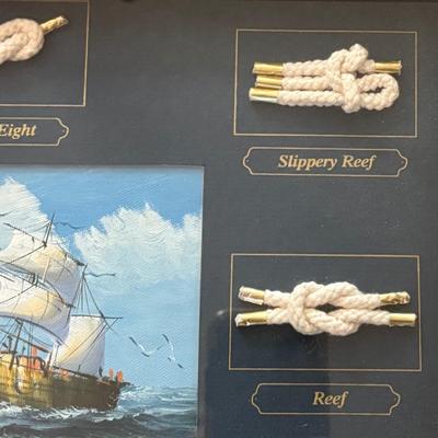 LOT 96: Nautical 8 Knot Maritime Shadow Box & 3 Model Wooden Ships