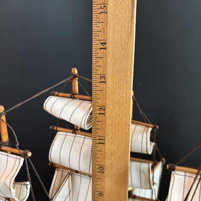 LOT 96: Nautical 8 Knot Maritime Shadow Box & 3 Model Wooden Ships