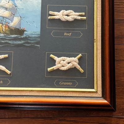 LOT 96: Nautical 8 Knot Maritime Shadow Box & 3 Model Wooden Ships
