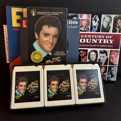 LOT 98: Elvis Presley Collection: Stamps, 8-Tracks, Magazines along with A Century of Country Book