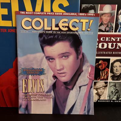 LOT 98: Elvis Presley Collection: Stamps, 8-Tracks, Magazines along with A Century of Country Book
