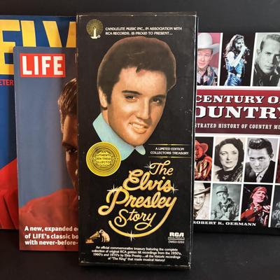 LOT 98: Elvis Presley Collection: Stamps, 8-Tracks, Magazines along with A Century of Country Book