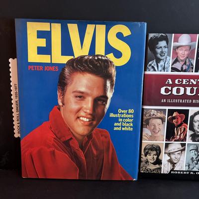 LOT 98: Elvis Presley Collection: Stamps, 8-Tracks, Magazines along with A Century of Country Book