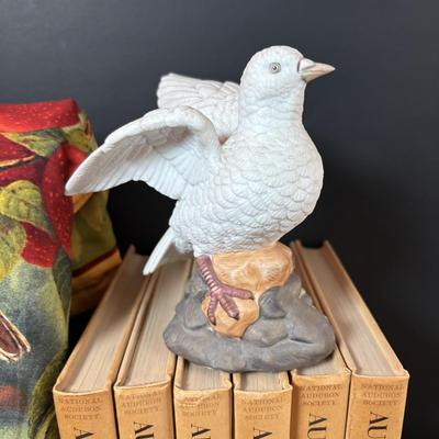 LOT 99: Audubon Nature Encyclopedia Volumes 1-12, Handmade Bird Wall Hanging Quilt, Crystal Hummingbird Paperweight & More