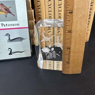 LOT 99: Audubon Nature Encyclopedia Volumes 1-12, Handmade Bird Wall Hanging Quilt, Crystal Hummingbird Paperweight & More