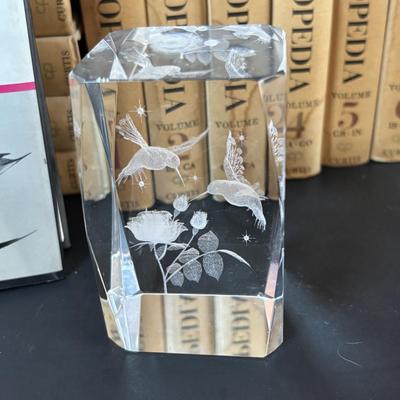LOT 99: Audubon Nature Encyclopedia Volumes 1-12, Handmade Bird Wall Hanging Quilt, Crystal Hummingbird Paperweight & More