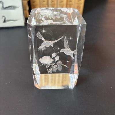 LOT 99: Audubon Nature Encyclopedia Volumes 1-12, Handmade Bird Wall Hanging Quilt, Crystal Hummingbird Paperweight & More