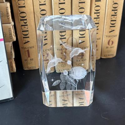 LOT 99: Audubon Nature Encyclopedia Volumes 1-12, Handmade Bird Wall Hanging Quilt, Crystal Hummingbird Paperweight & More