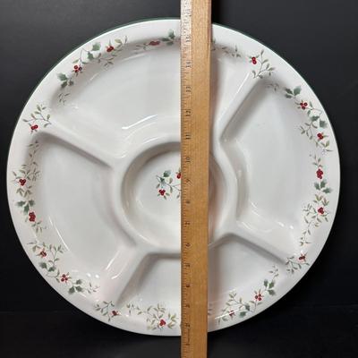 LOT 100: Holiday Entertaining Collection & More: Pfaltzgraff Winterberry Divided Platter, Princess House Ice Bucket & Oil Lamp,...