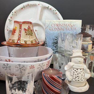 LOT 100: Holiday Entertaining Collection & More: Pfaltzgraff Winterberry Divided Platter, Princess House Ice Bucket & Oil Lamp,...