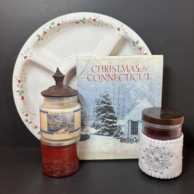 LOT 100: Holiday Entertaining Collection & More: Pfaltzgraff Winterberry Divided Platter, Princess House Ice Bucket & Oil Lamp,...