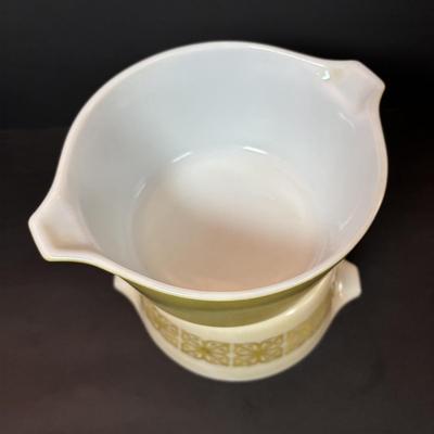 LOT 103: Vintage Pyrex Green Autumn Floral Verde Cinderella Casserole Dishes