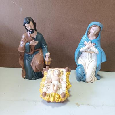 LOT 116: Vintage Bisque Pottery Nativity Figurines, Art Glass Ornaments, Glass Bells & More