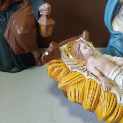LOT 116: Vintage Bisque Pottery Nativity Figurines, Art Glass Ornaments, Glass Bells & More
