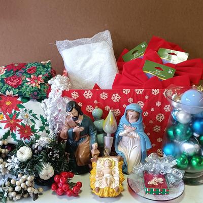 LOT 116: Vintage Bisque Pottery Nativity Figurines, Art Glass Ornaments, Glass Bells & More