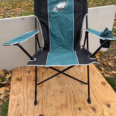LOT 132 - Fishing Pole Lot w/ Philadelphia Eagles Chair & Tackle Boxes