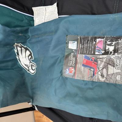 LOT 132 - Fishing Pole Lot w/ Philadelphia Eagles Chair & Tackle Boxes