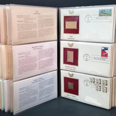LOT 157: Postal Commemorative Society 22kt Gold Proof Replicas of US Stamps (23 Pages)