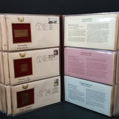 LOT 158: Postal Commemorative Society 22kt Gold Proof Replicas of US Stamps (14 Pages)