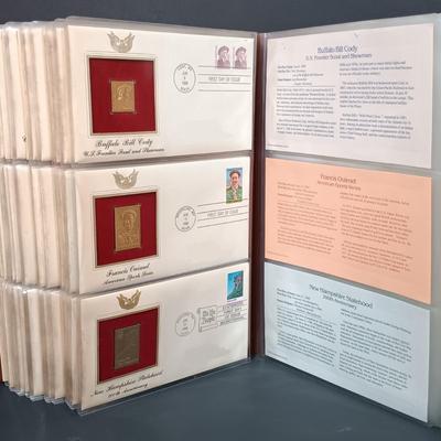 LOT 158: Postal Commemorative Society 22kt Gold Proof Replicas of US Stamps (14 Pages)
