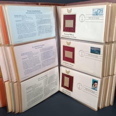 LOT 159: Postal Commemorative Society 22kt Gold Proof Replicas of US Stamps (24 Pages)