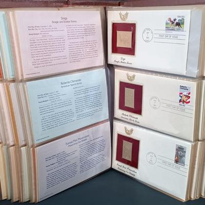 LOT 159: Postal Commemorative Society 22kt Gold Proof Replicas of US Stamps (24 Pages)
