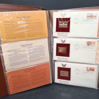 LOT 159: Postal Commemorative Society 22kt Gold Proof Replicas of US Stamps (24 Pages)