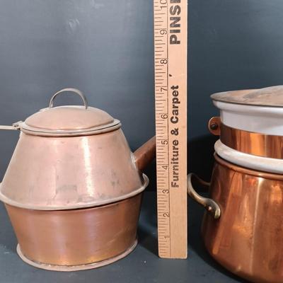 LOT 162: Vintage Copper Double Boiler and Kettle