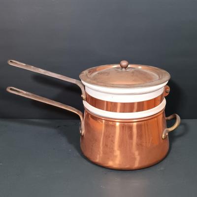 LOT 162: Vintage Copper Double Boiler and Kettle