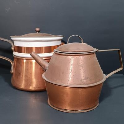 LOT 162: Vintage Copper Double Boiler and Kettle
