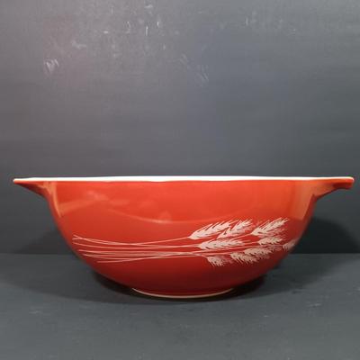 LOT 163: Vintage Pyrex Autumn Harvest Wheat Cinderella Bowl with (2) Mixing Bowls