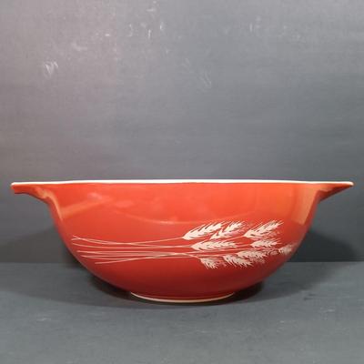 LOT 163: Vintage Pyrex Autumn Harvest Wheat Cinderella Bowl with (2) Mixing Bowls