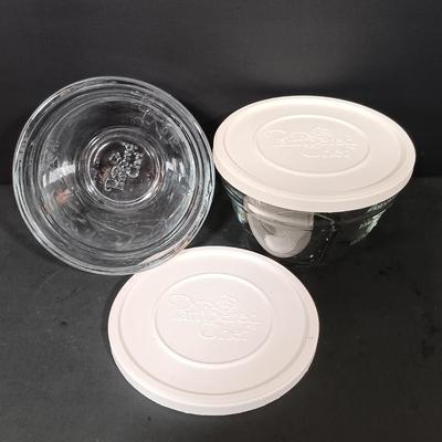 LOT 165: The Pampered Chef Apple Peeler and Prep Bowls with Nantucket Pie Plate, Fire King Measuring Cup & More