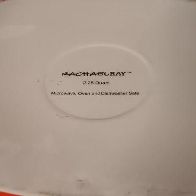 LOT 166: Rachel Ray Orange Casserole Dishes and Red Mixing Bowls with Cordon Bleu Platter