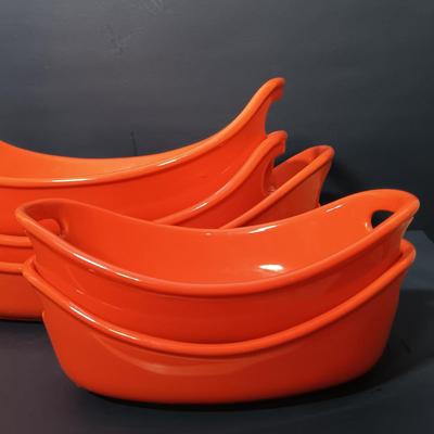 LOT 166: Rachel Ray Orange Casserole Dishes and Red Mixing Bowls with Cordon Bleu Platter