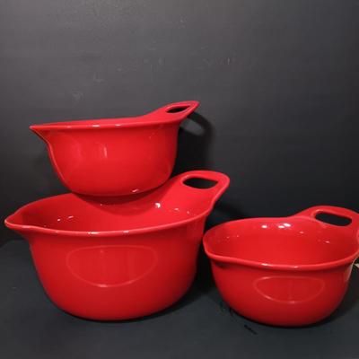 LOT 166: Rachel Ray Orange Casserole Dishes and Red Mixing Bowls with Cordon Bleu Platter
